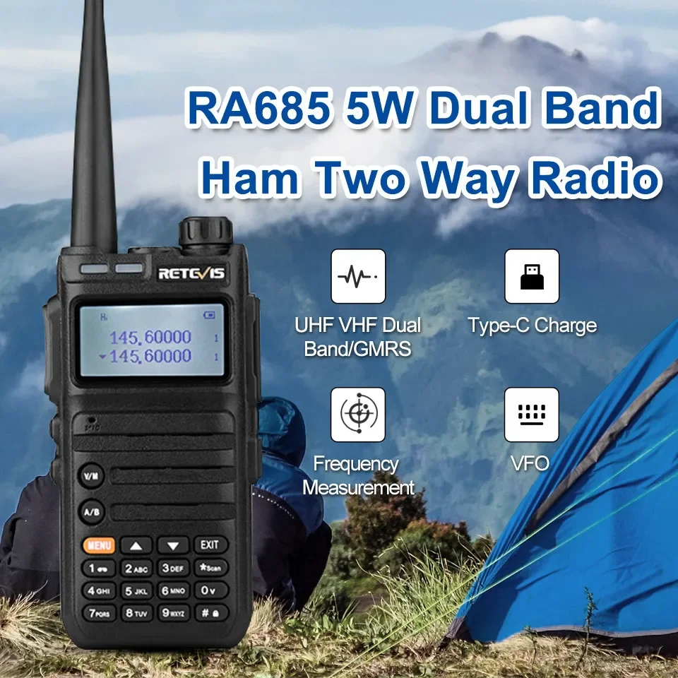 Retevis Walkie Talkie Ham dwukierunkowe stacje radiowe daleki zasięg RA685 walkie-talkie profesjonalne VHF UHF rodzaj USB C ładowarka 5 W  for Baofeng RT5R RT82 BF888S