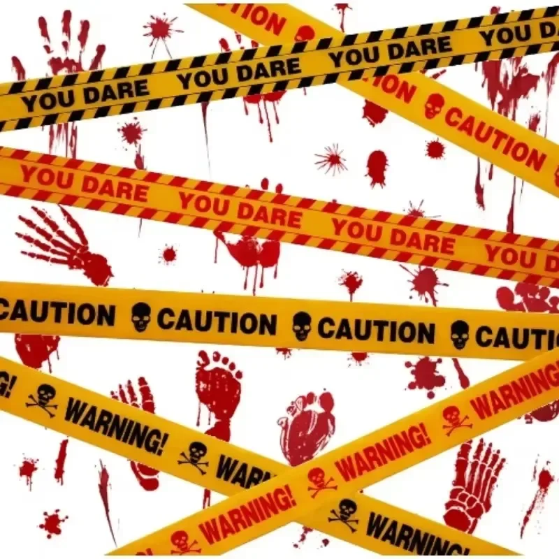 Halloween Warning Tape Signs Banner Halloween Party Props Orange Yellow Red Warning Line Halloween Party Decoration Supplies