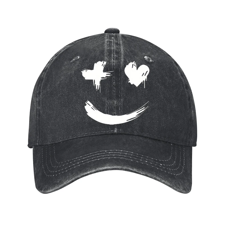 Men's Baseball Cap with Heart Joyful Face Print, Mesh Cap for Summer, Breathable Sun Protection Hat, Unisex Casual Versatile Out