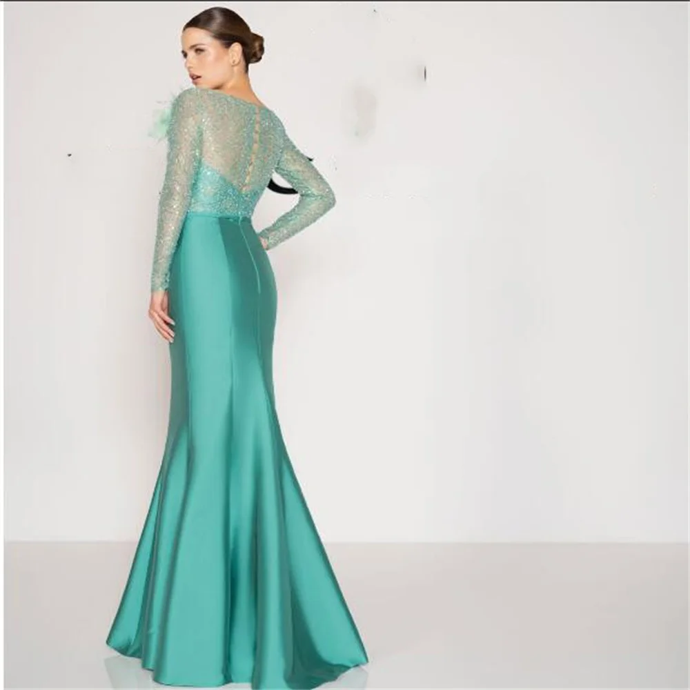 فستان سهرة Elegant Full Long  Sleeve Mermaid Evening Dress 2023 Lace Satin Prom Dresses Custom Made 100% Actual Image  Gowns