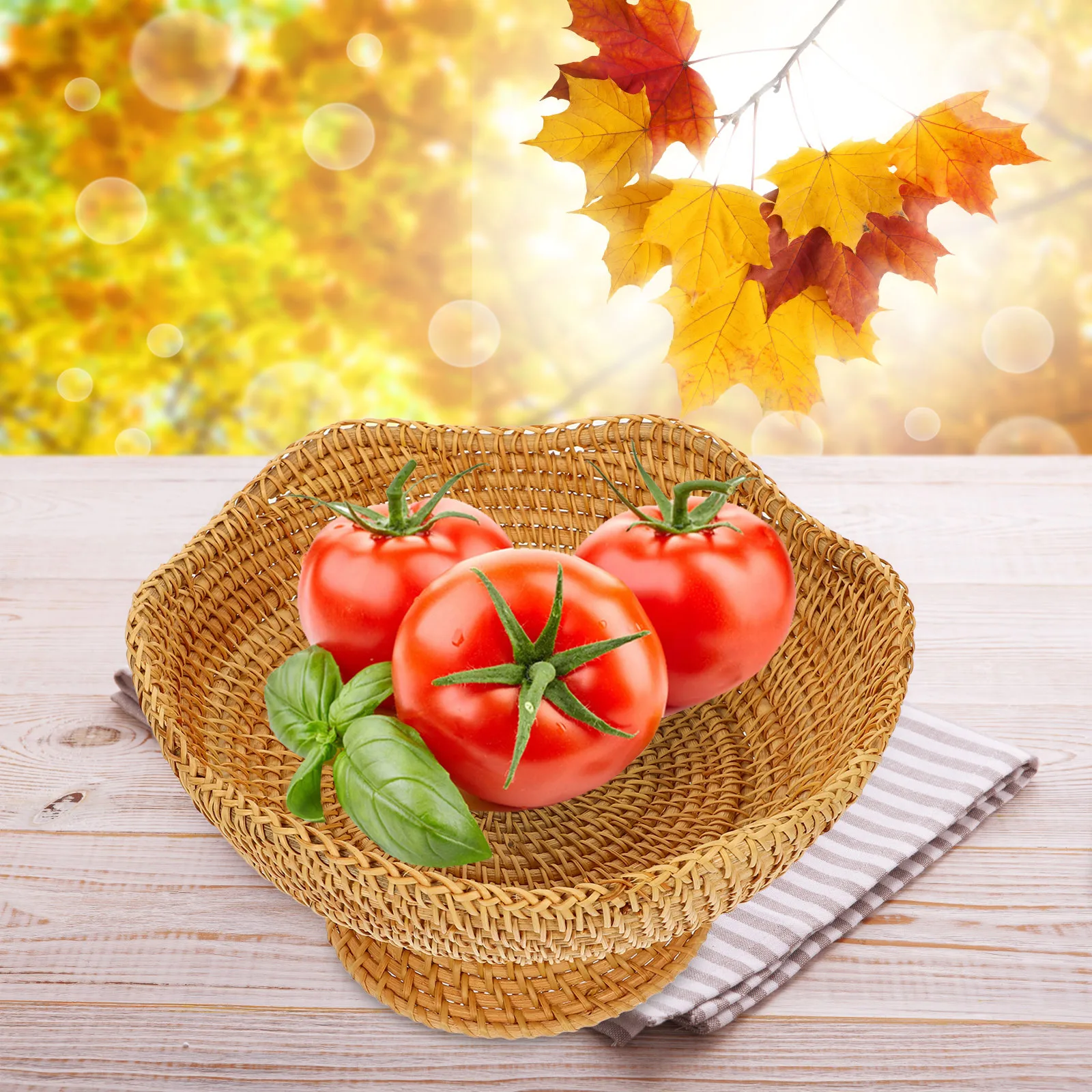 

Sturdy Woven Storage Basket Small Round Shape for Cosmetics Keys Change Cell Phone Home Office Entryway Table Organization