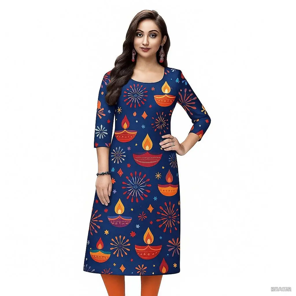 ชุดเดรสสไตล์ชาติพันธุ์แบบคุर्ตะสำหรับผู้หญิง ดีไซน์สบายๆ ชายเสื้อผ่าตรง ลายพิมพ์นกยูง แฟชั่นใหม่ สไตล์ลำลองแบบชาติพันธุ์ ชุดเดรสผู้หญิงแบบตุรกี