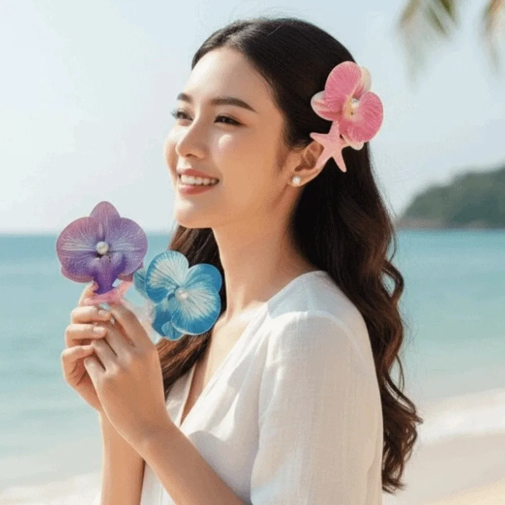

5 PCS Sweet Butterfly Orchid Hairpin Korean Style Ocean Series Starfish Flower Hair Clip Alloy Pearls Moth Orchid Side Clip