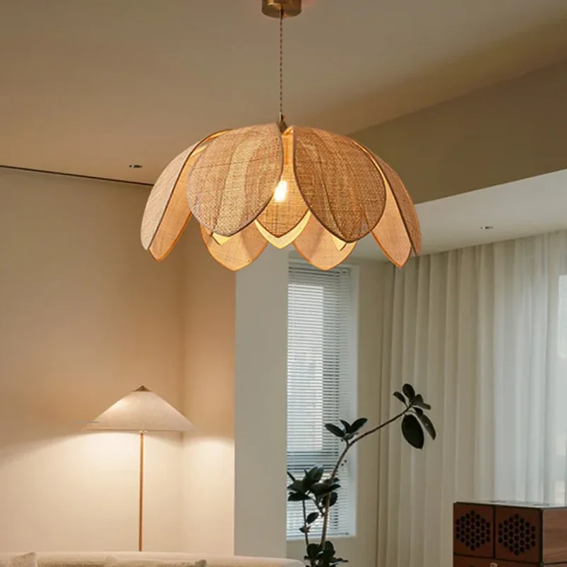 Petal Shape Pendant Light Chinese Style handmade rattan lamp Designer petal lampshade minimalist Living Room Dining Room Lamps