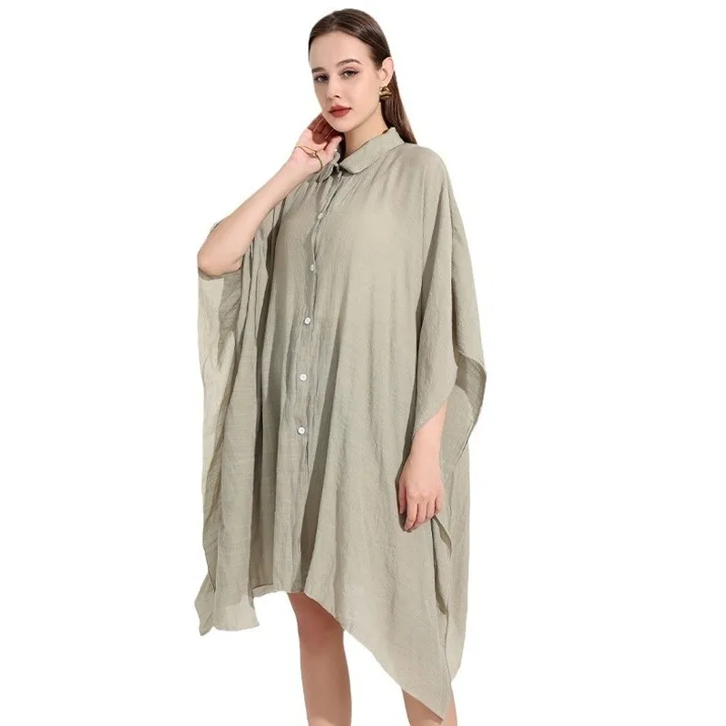 Sheer Bikini Cover Up for Women Summer Beach Kimono Cardigan Bamboo Cotton Sun Protection Shirt Collar Wrap Shawl 12 Colors