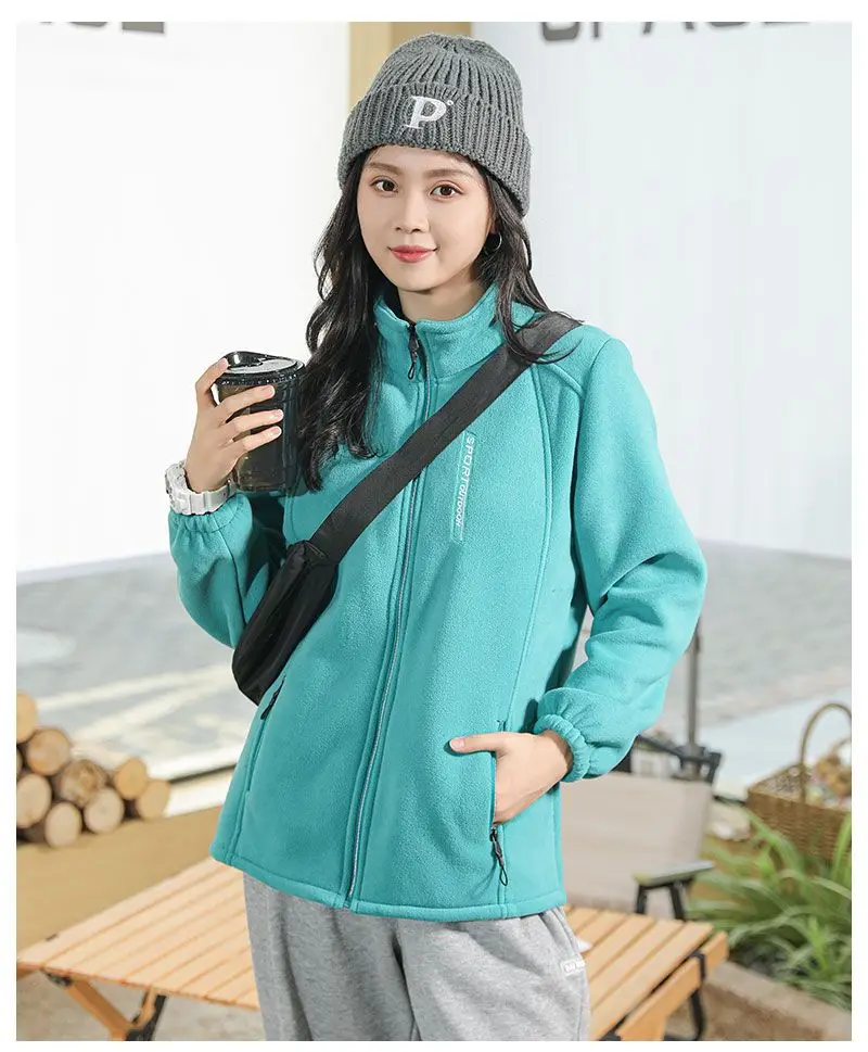Y2k Green Clothes Autumn Winter Jacket Thicken Thin Sweatshirt Women Coat Coral Fleece-lined Zipper Casual Warm Windproof Cold
