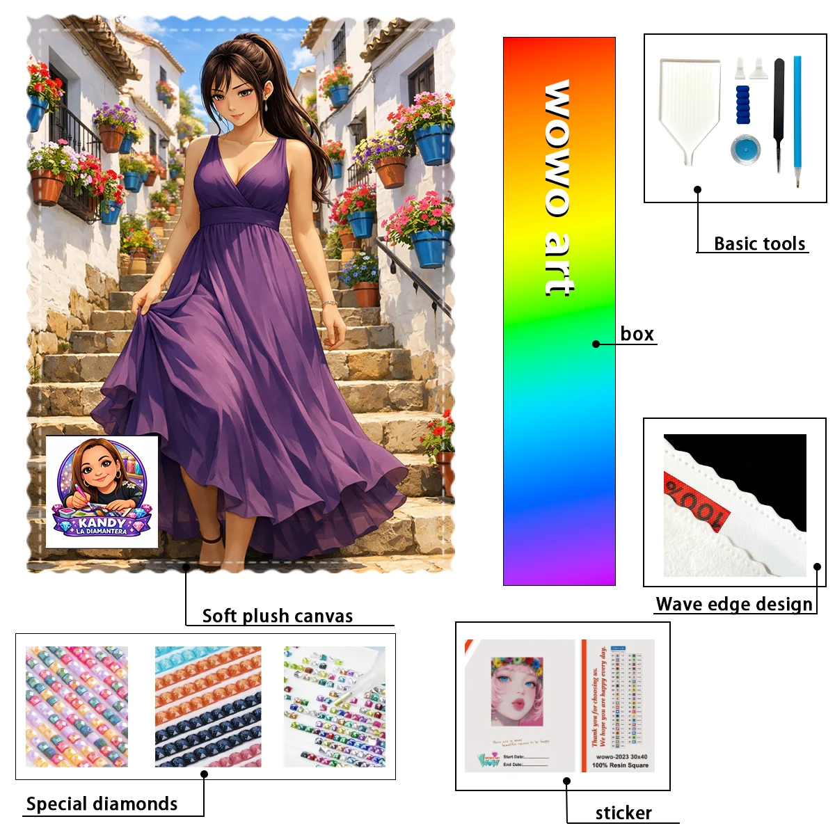 

【KANDY_ Diamond Art】The girl descending the stairs in a purple dress AB Rhinestone FD Rhinestone Perfect Resin Diamond
