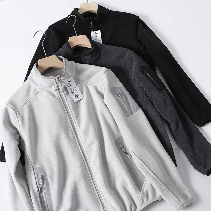 

Warm Fce Lined Zipper Jaet Men's Autumn Winter Sports Outerwear Stand Fit Casual Sle Long Sve Stand Collar Coat