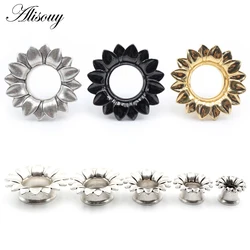 Alisouy 1PC Alloy Casting Hollow Flower Leaf Flared Ear Tunnels Plugs Expander Stretcher Gauges Earrings Piercing Body Jewelry