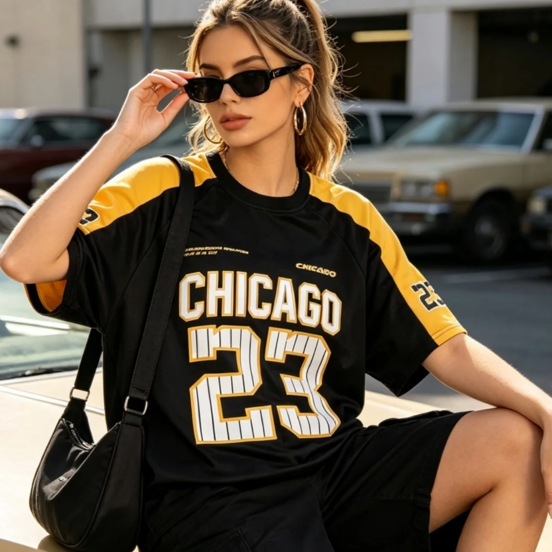 Women's Summer  Chicago Short Sleeve Loose Sports T-shirt For Y2K Street Daily Retro Cool Trendy Fashion Casual Wear