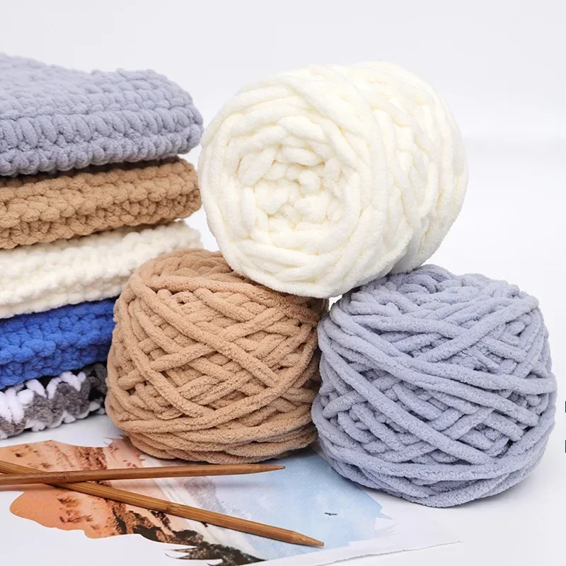 100g/ball Chenille Knitting Yarn Soft Ice Strip Line Cotton Yarn DIY Wool Yarn for Hand Knitting Scarf Thick Wool Wholesale
