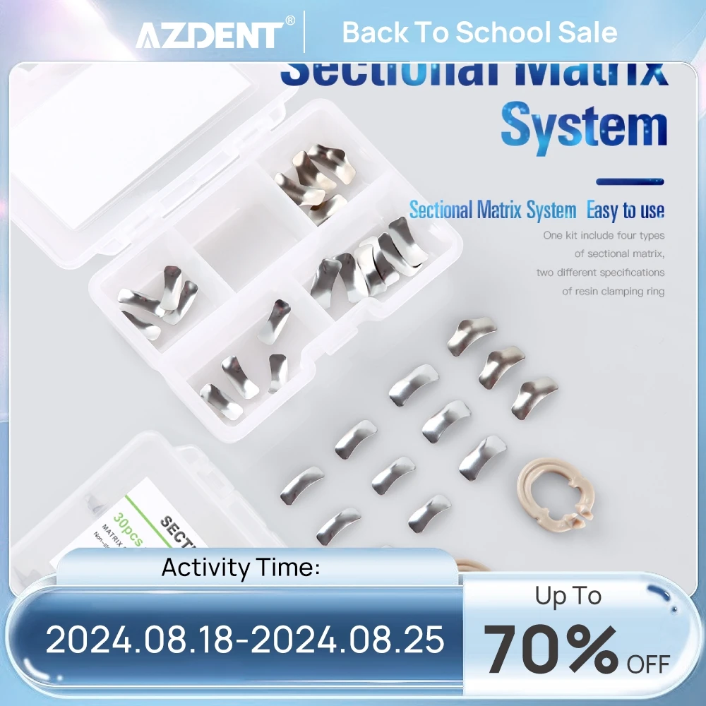 

AZDENT Newest 30pcs Dental Sectional Contoured Metal Matrix Refill Clip Resin Clamping Separating Ring Set Dentistry Tools