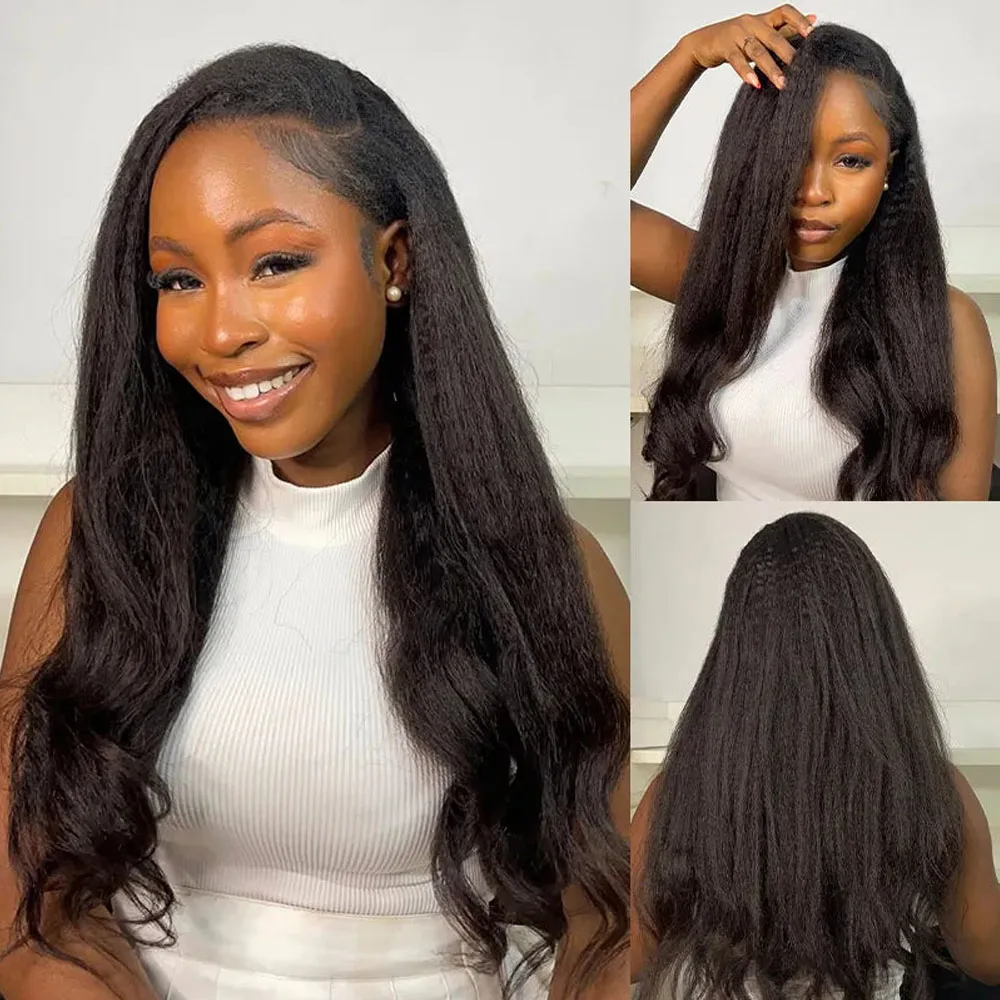Vietnamese Half Wigs Glueless Kinky Straight 3 IN 1 Half Wig With Drawstring Human Hair Wig Seamless Clip Ins Flip Over
