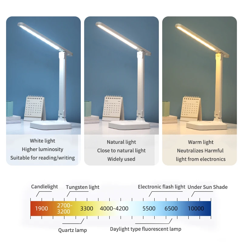 Led Desk Lamp 3 Color Stepless Dimmable Touch Foldable Table Lamp Bedside Reading Eye Protection Night Light DC5V USB Chargeable