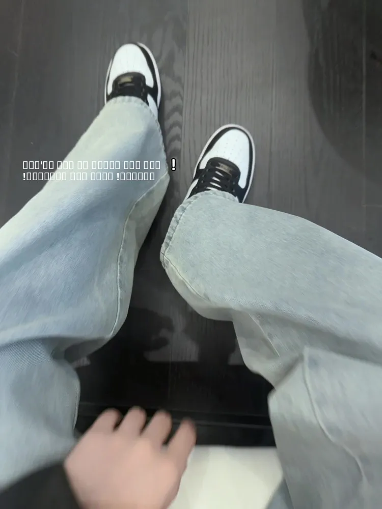 الضوء الأزرق الأمريكية الرجعية Dstring الجينز الرجال الخريف فضفاض مستقيم عالية التخسيس السراويل منتصف الخصر القطن الدنيم الجينز #3