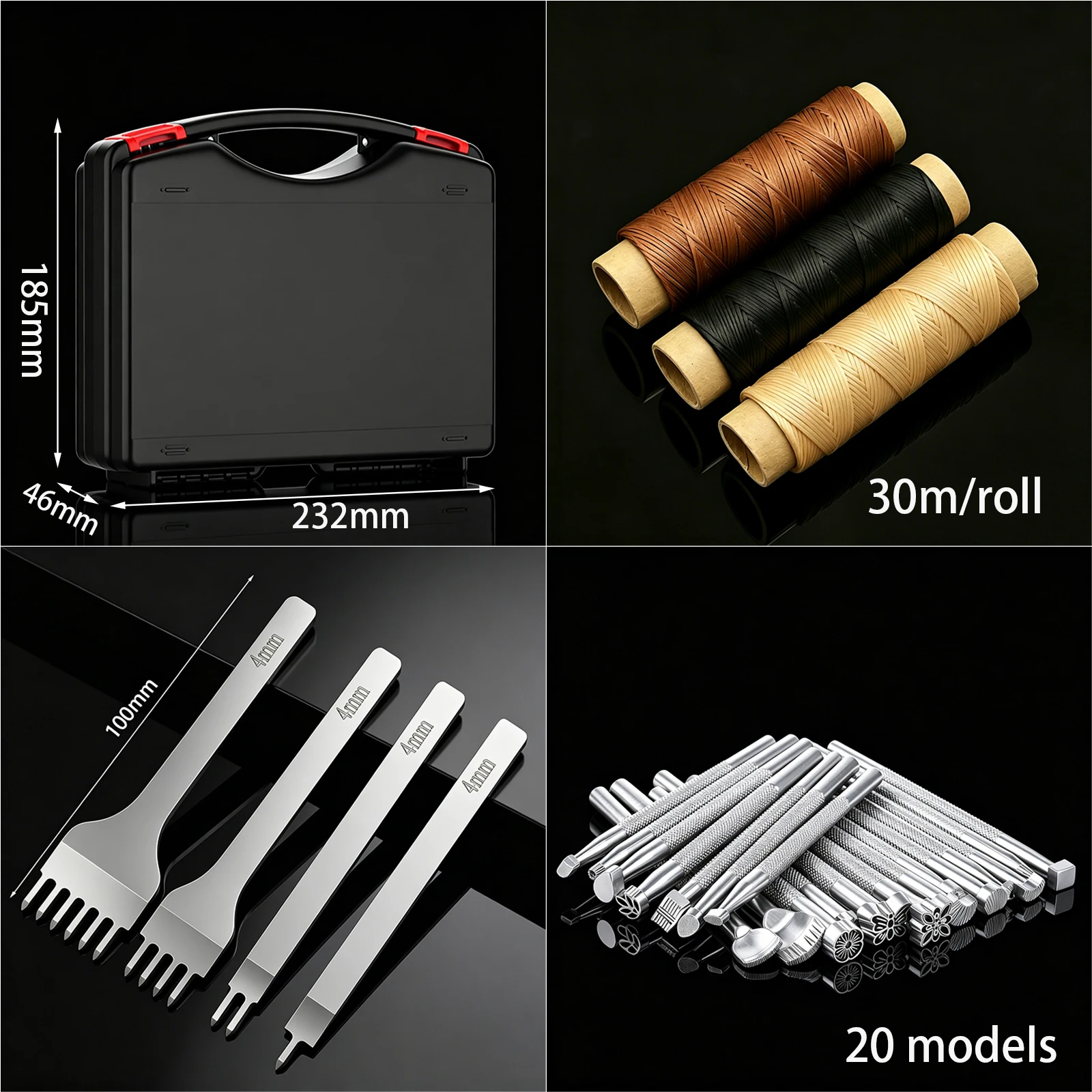 Leather Working Tools Set, Complete Leather Craft Kit with Stitching Punch, Wax Thread & Stamps for DIY Leathercraft