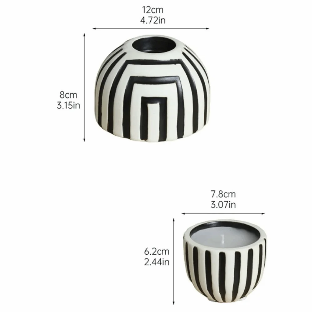 Home Decoration Ceramic Striped Candle Holder Retro Delicate Candlestick Art Creative Aroma Container Living Room