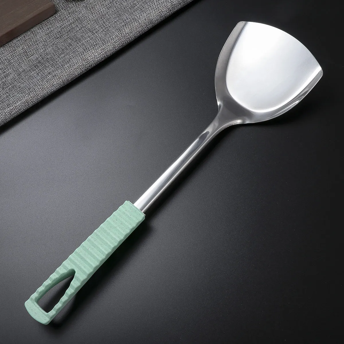 Professional Grade Stainless Steel Kitchen Turner Non-Slotted Flat Spatula Ergonomic Grip Hole for Buffet Catering Home