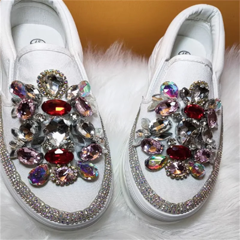 Thick bottom gemstone Crystal accessories Wedding party canvas shoes handcrafted shallow mouth sports women\'s shoes 35-40