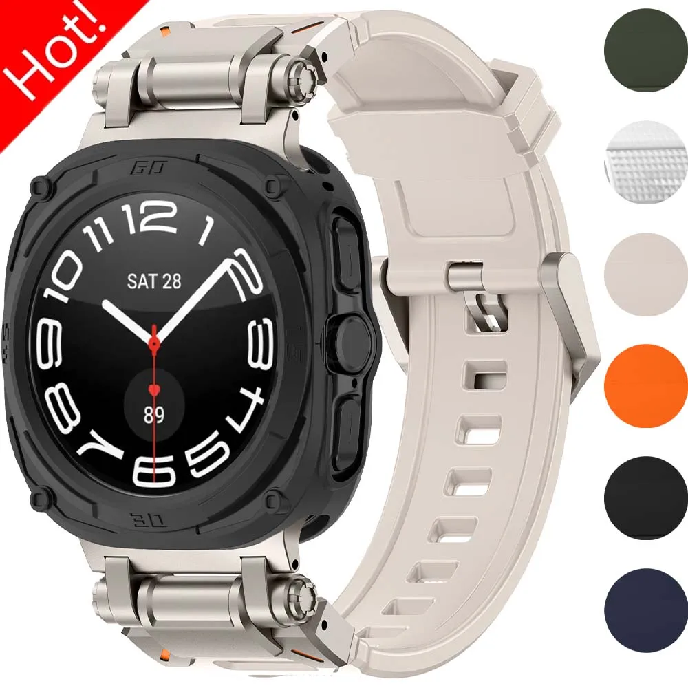 

Case+Strap For Samsung Galaxy Watch 7 Ultra Soft TPU Silicone Band Metal Case for Samsung Galaxy Watch 7 Ultra No Gaps Bracelet