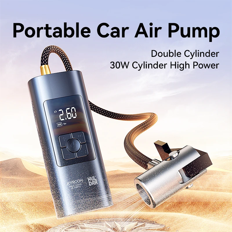 Joyroom Portable Car Air Pump 30W Double Cylinder Car Tire Inflator Wireless Electric Motorcycle Inflatable Pump For Car Bike