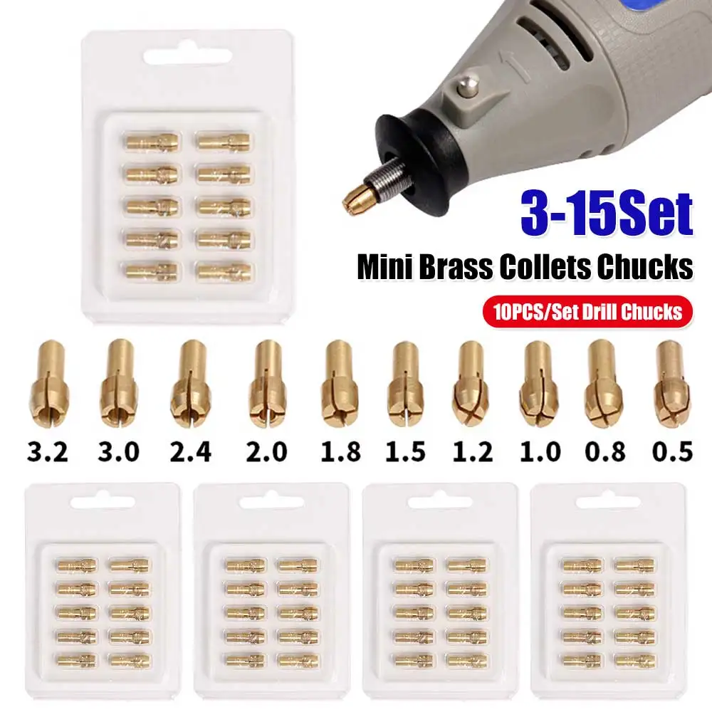 10pcs Mini Brass Collets Chucks Rotary Tool Drill Brass Collet Accessories Mini Drill Chucks for Twist Drill Motor Shaft Grinder