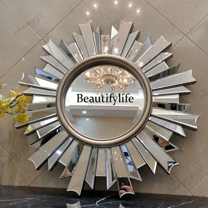 European light luxury background wall decorative mirror fireplace wall hanging mirror entrance creative mirror
