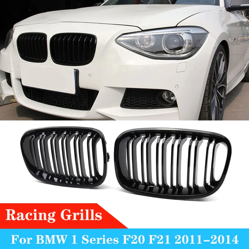 

For BMW 1 Series F20 F21 Car Front Bumper Kidney Grille Racing Grills Replacement Double Slat Grill Gloss Black Grilles 11-14