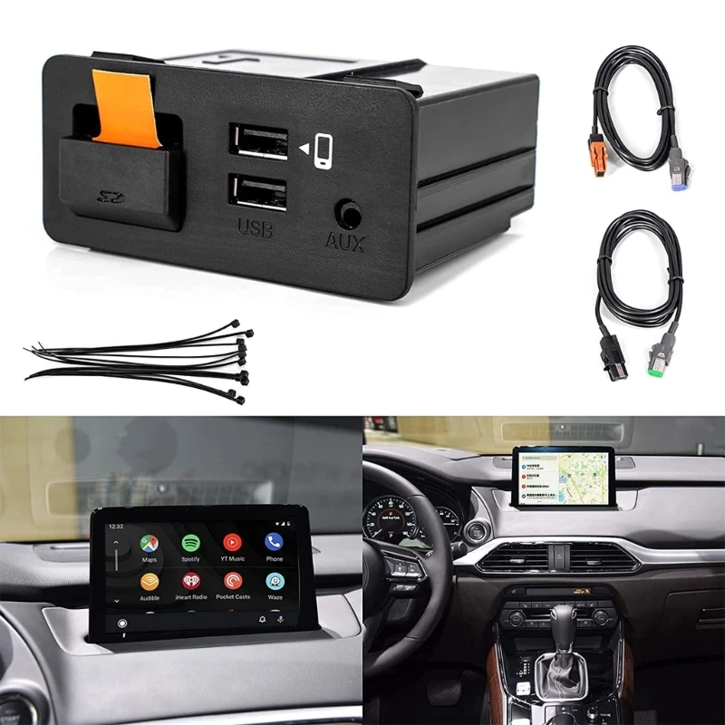 Auto USB Adapter Hub Auto Retrofit- Kit TK78-66-9U0C C922-V6-605A for MX-5 CX-3 CX-5 CX-9 2 3 6 CarPlay for iOS- Android