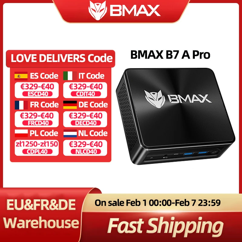 BMAX MaxMini B7 A Pro Mini-PC AMD Ryzen 5 7430U AMD Radeon Graphics 16 GB DDR4 512 GB SSD Windows 11 WIFI 6
