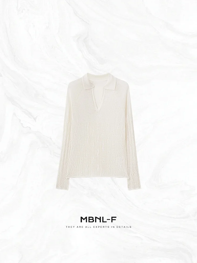 

Женская летняя футболка премиум-класса MBNLF Special Knitting: вязаный топ с воротником-чайкой и цветочным узором