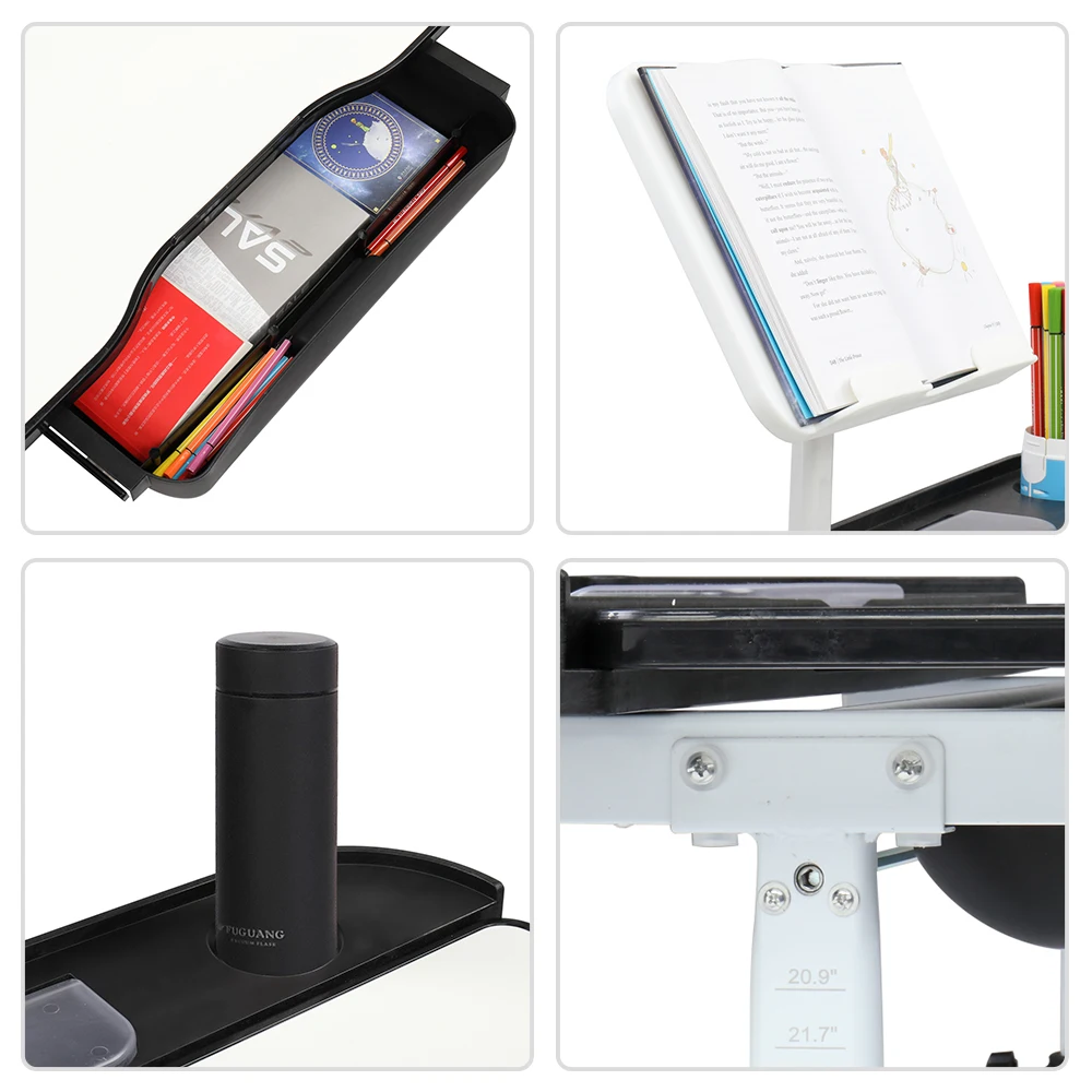 Children Learning Table And Chair Kid Study Desk Black 70CM Lifting Table Top Can Tilt With Reading Stand USB Interface Lamp