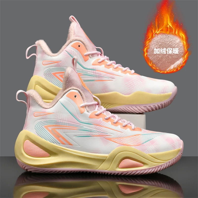 

Баскетбольные кроссовки для мужчин, новинка 2025 года, зимняя спортивная обувь с кожаным покрытием на флисовой подкладке, нескользящие и износостойкие кроссовки