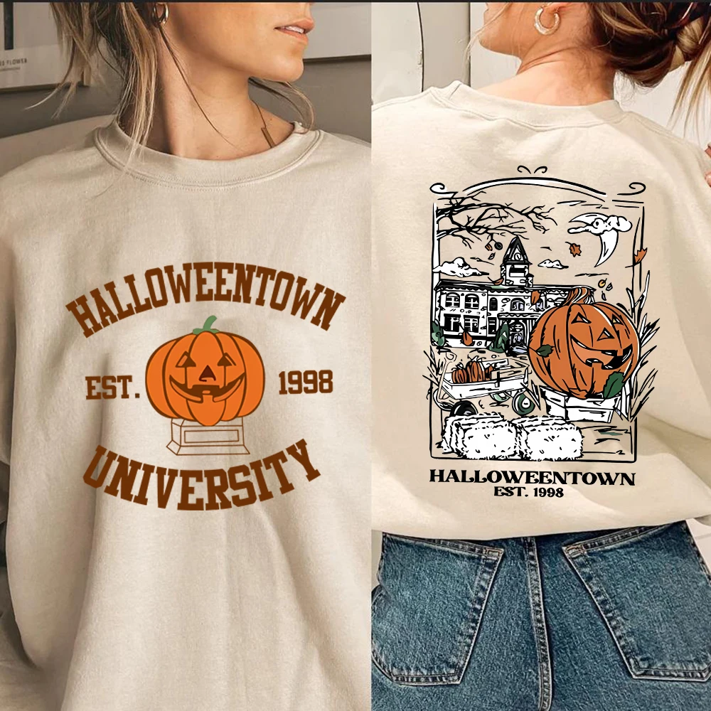 Vintage Halloweentown 1998 Bluza z 2 nadrukami z boku Halloweentown University Bluza z kapturem Dynia Jesienny Pullover Halloween Party Tops