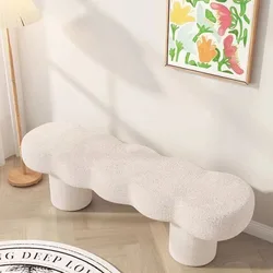 European-style Lamb wool bed end stool Home bedroom light luxury clothing store bench living room low board wooden shoe stool