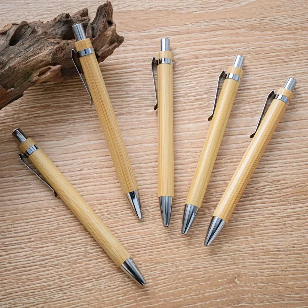 10-150pcs Bamboo Ballpoint Pens Wholesale Custom Text Logo Student Writing Stationery Ballpoint Pen Commercial Advertising Gifts