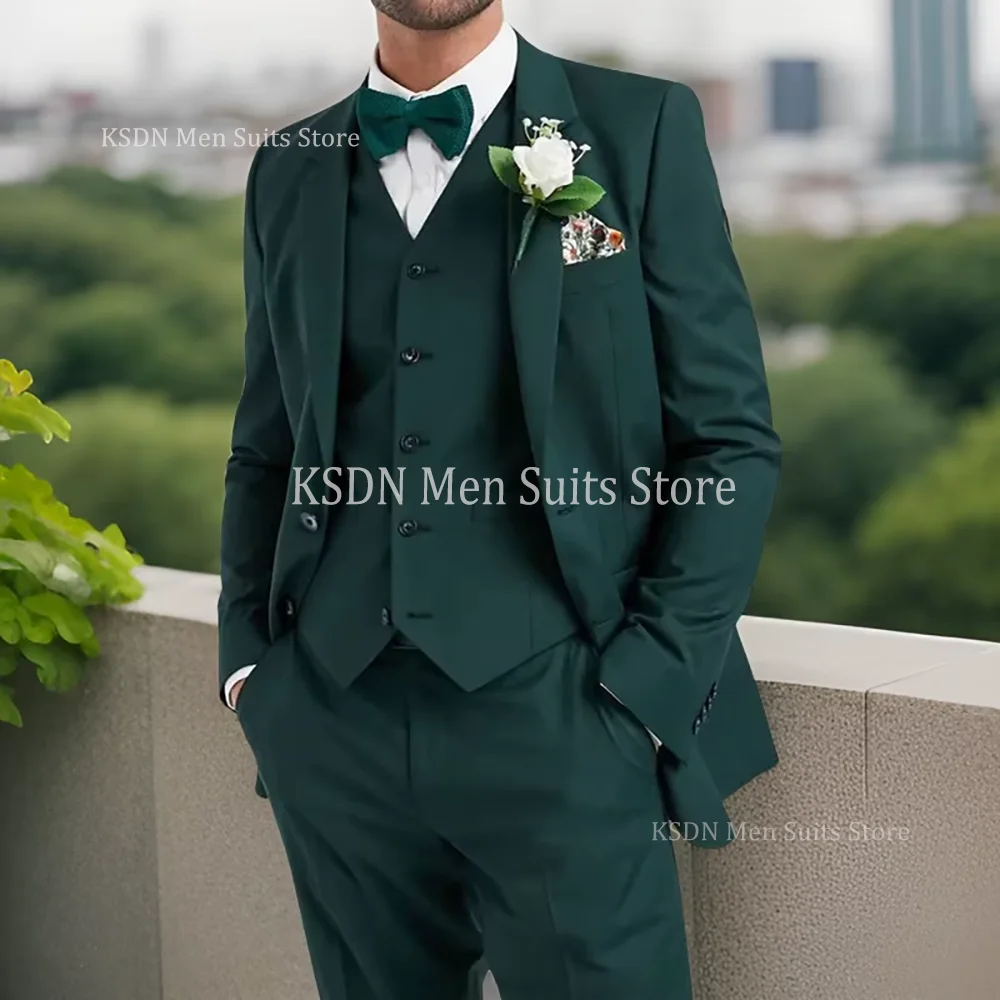 

Green Formal Suits For Men Chic Single Breasted Notch Lapel Wedding Elegant Groom 3 Piece Jacket Pants Vest Male Handsome Sets