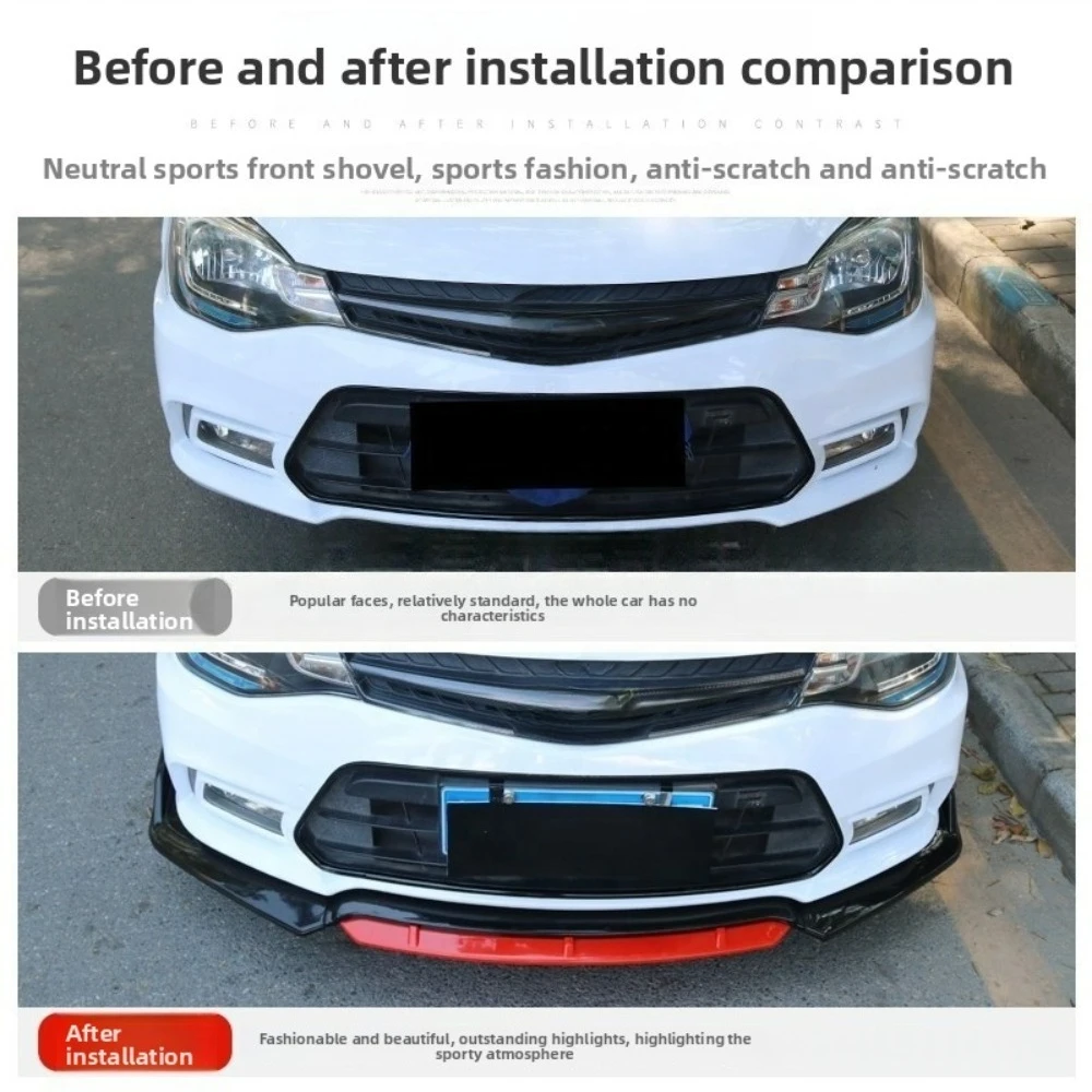 Vierteiliger Universeller Auto-Diffusor Frontlippe Frontspoiler Auto-Karosserie-Kit Schwarz&Rot Frontspoiler – Detail 10