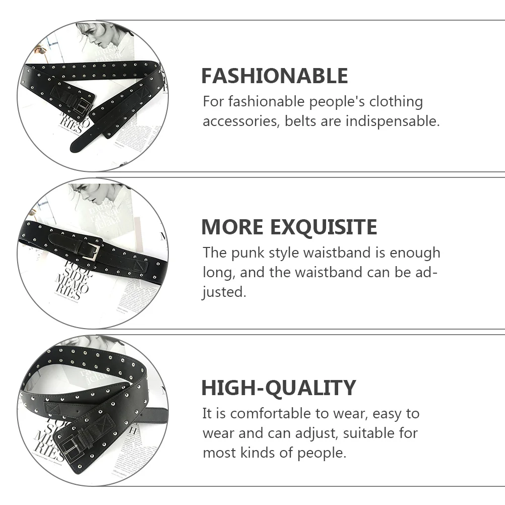 

Mushroom Stud Punk Style Waist Belt PU Adjustable Oblique Decoration Female Waistband Punk Style Belt Female Waist Belts