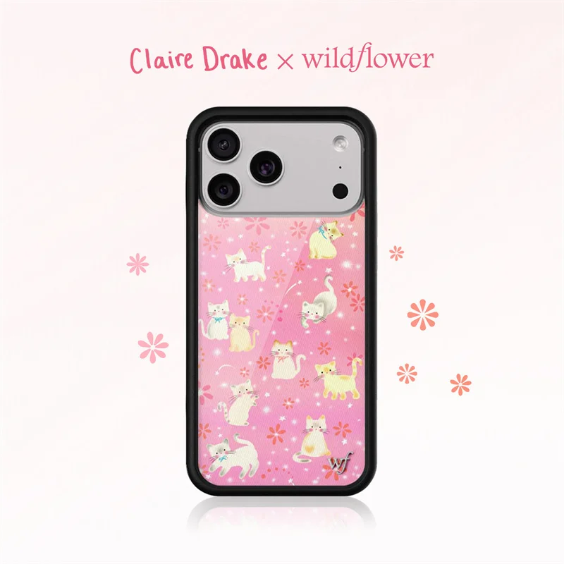Wildflower INS Claire Drake Handyhülle für iPhone 11 12 13 14 15 16 17Pro Max Plus Niedliche Cartoon Rosa Kätzchen Glänzender Stern wf Hülle ﻿