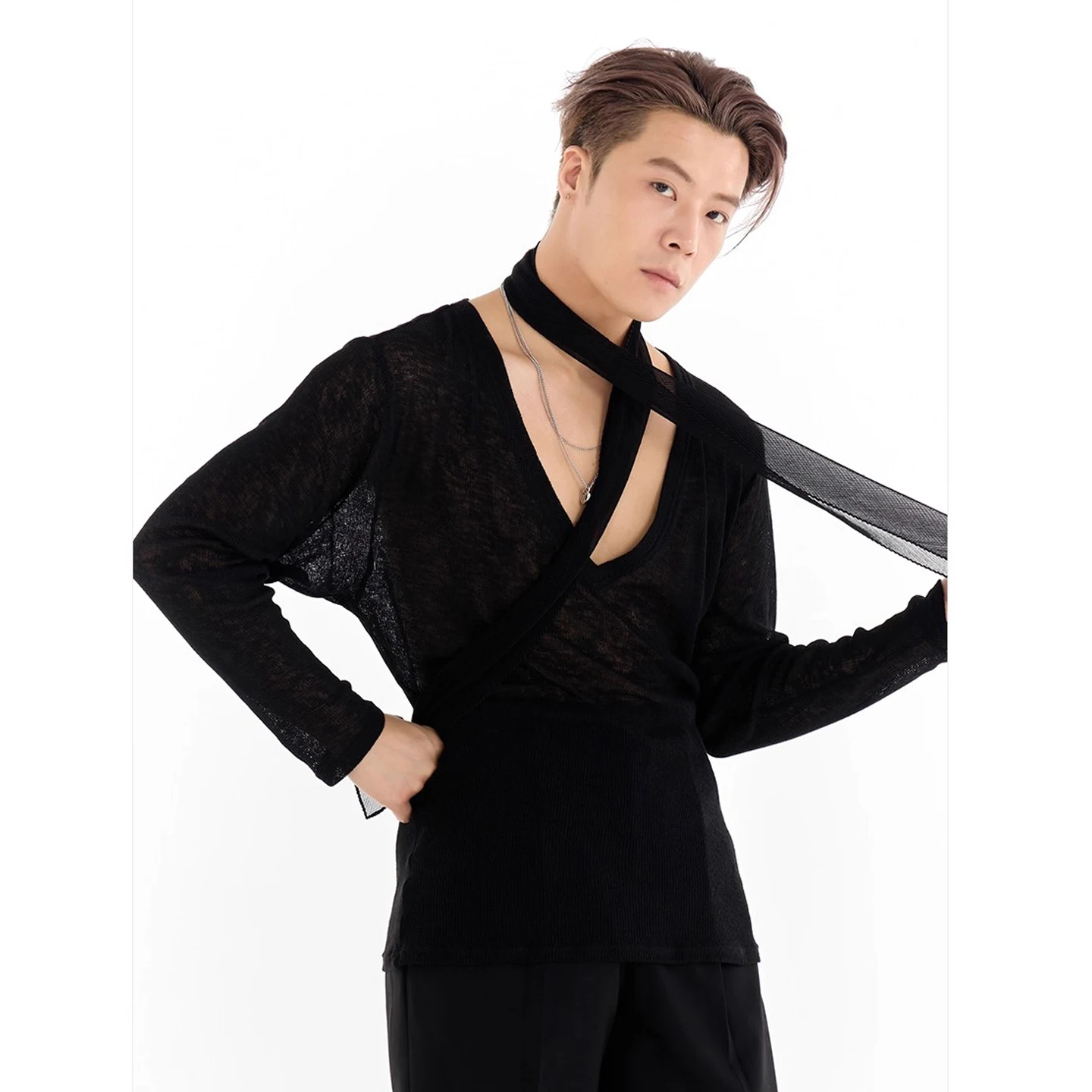 2025 New Latin Dance Accessories For Men's Tie Shawl Accessories Chacha Tango Dress Adult Male Latin Performance Wear DN22021