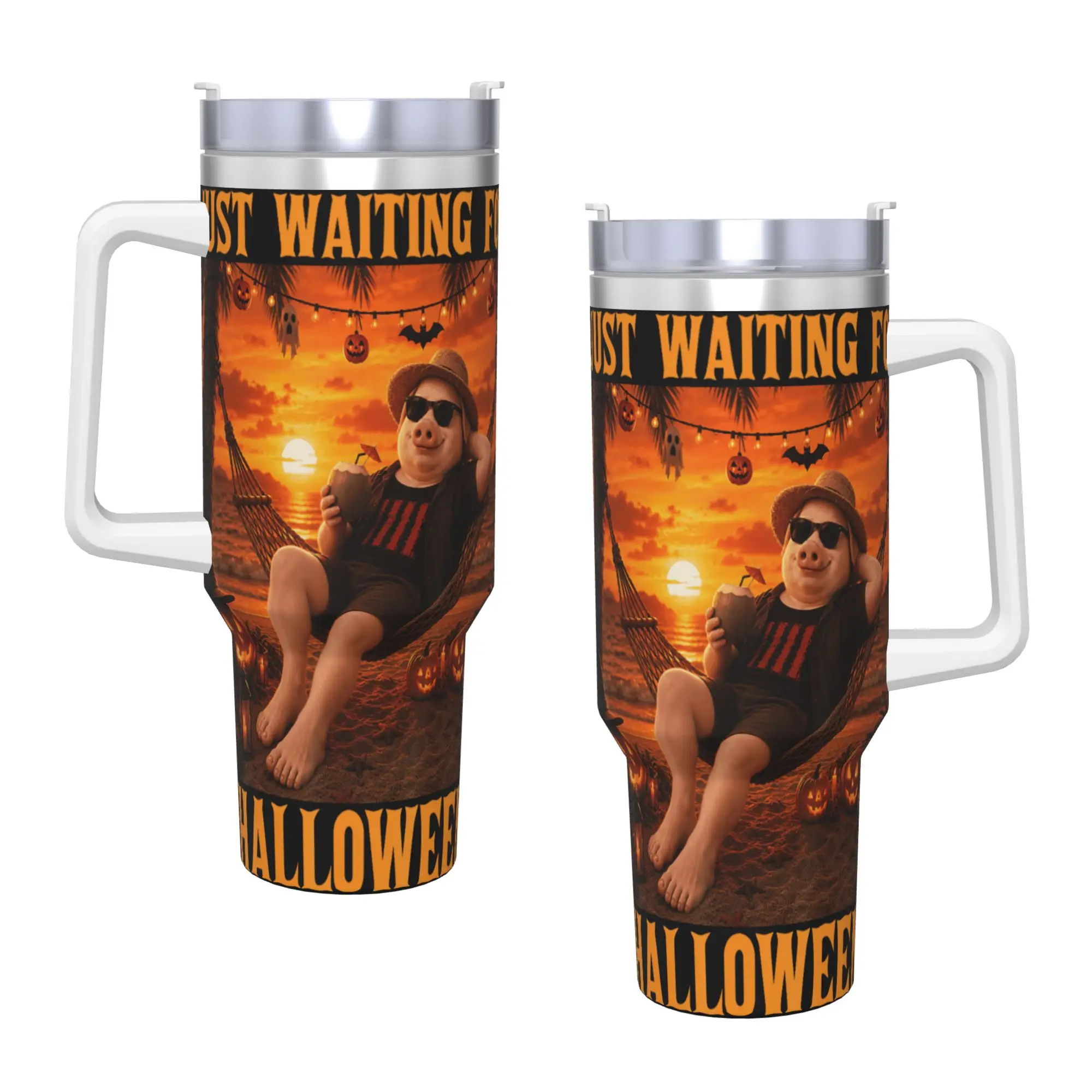 Stainless Steel Tumbler Sunset Beach John Pork Chill Waiting for Halloween Mugs Cup With Straws Travel Cold Drink Water Bottle