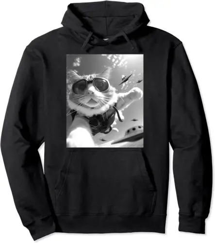 

Polarshe Funny Skydiving Cat Selfie With Alien UFOs Gift Unisex Hooded Sweatshirt