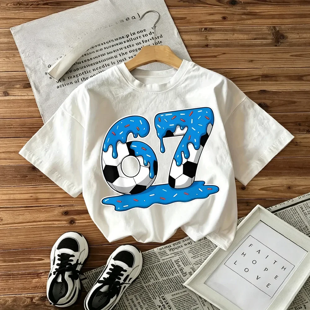 Children's T-shirt Loose Comfortable Soft Skin Friendly Fashionable Simple Versatile Football 67 Printed Short Sleeved Shirt