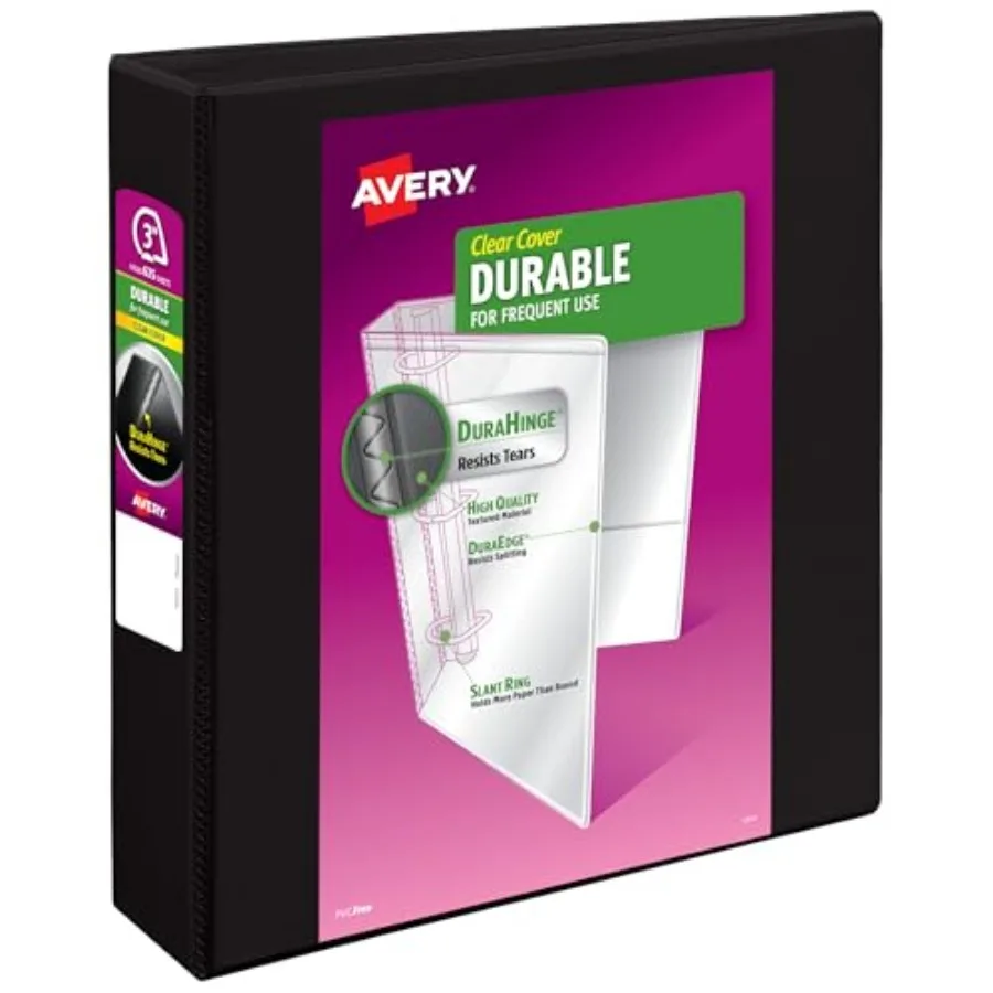 

Durable View 3 Ring Binder, 3 Inch Slant Rings, 635 Sheet Capacity, Black, Holds 8.5 x 11 Paper, 3.5" Wide Spine, DuraHinge for