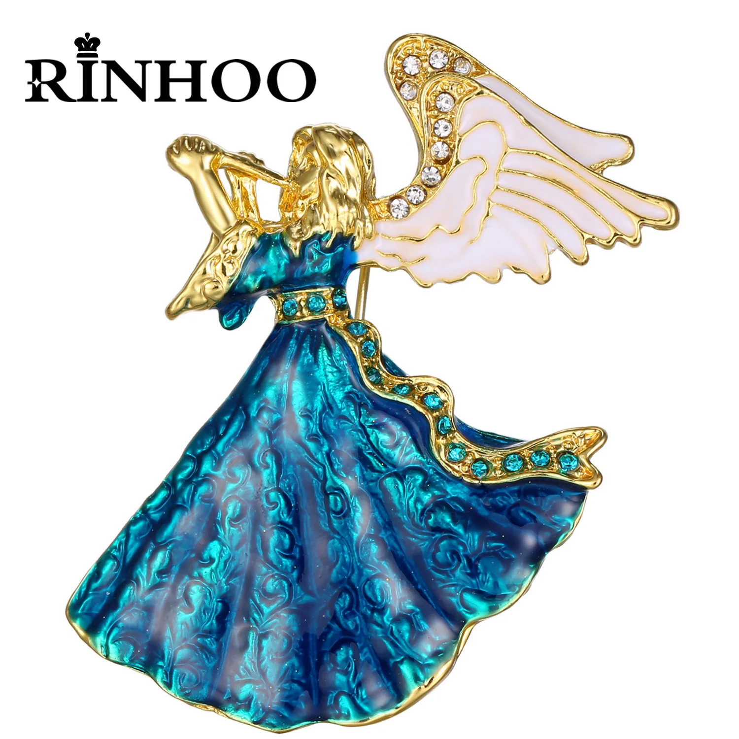 Rinhoo Musik Engel Fee Broschen für Frauen Vintage weiße Engels flügel Weihnachts figur Emaille Pins Neujahr Geschenke Weihnachts schmuck – Detail 1