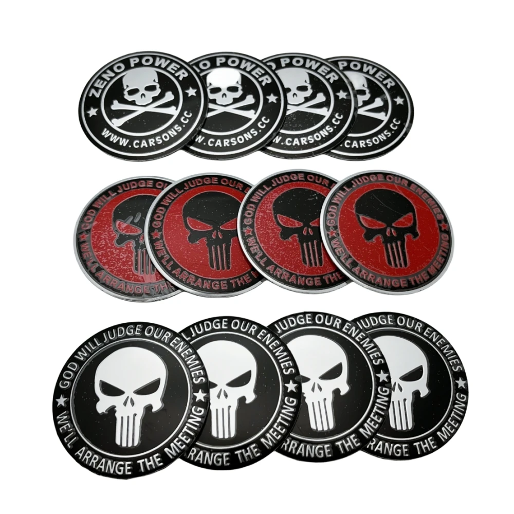 4pcs 3D 56mm 60mm 65mm Punisher Skull Emblem Logo Car Stickers Car Wheel Hub Center Cover Rim Cap Badge Styling Auot Accessories