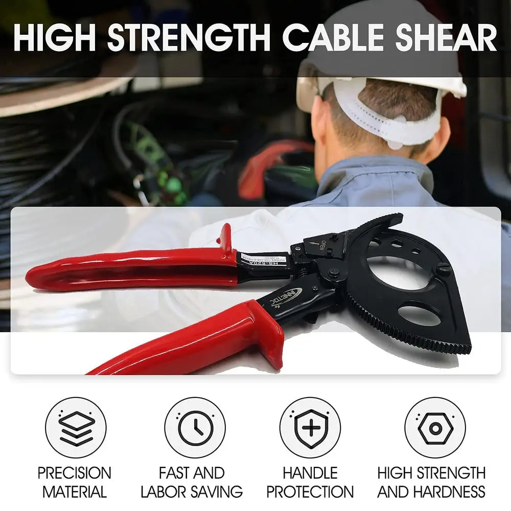 Ratcheting Cable Cutter 400mm2 Aluminum Copper Wire Cutting Tool High Carbon Steel Forging Blade Heavy Duty Easy Carry Compact