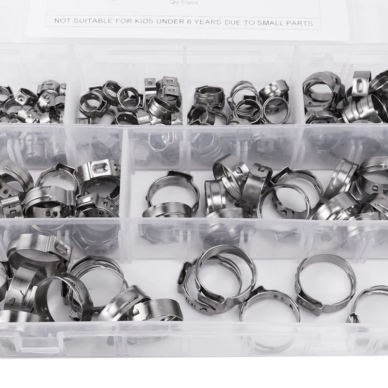 304 Stainless Steel Single Ear Non-Steel Hose Clamp Classification Kit, 256 Pieces