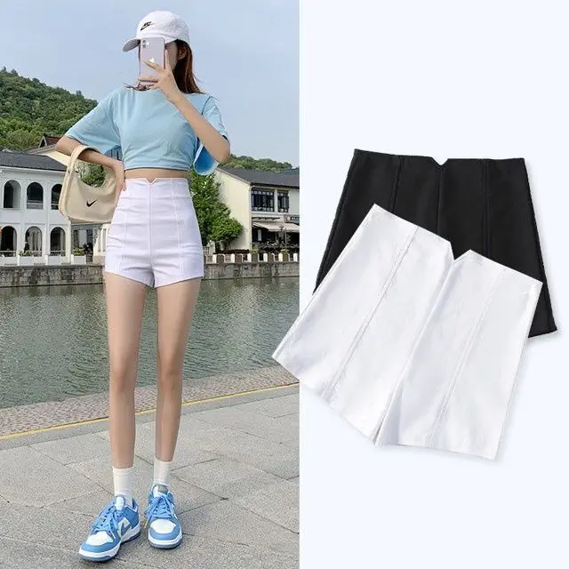 High Waist A-Line Short Pants Women's Casual Black Elastic Bottoming Trousers Spring Autumn Trendy Ladies' Comfortable Pants